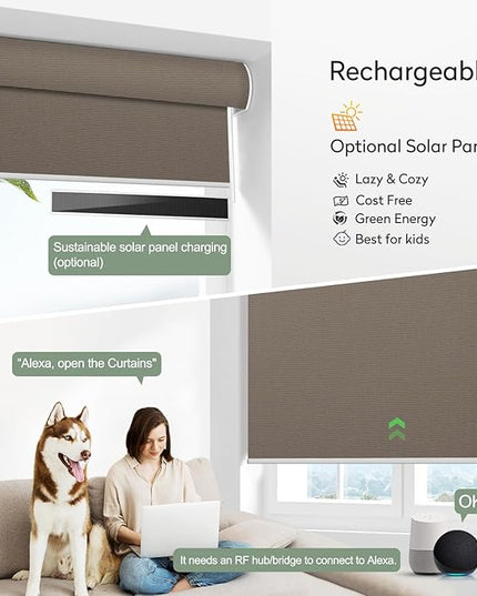 ZSHINE Motorized Blackout Window Blinds Customize Width (23-95 Inches) Remote Control Wireless and Rechargeable Roller Shades Blinds for Windows, Home, Office, Hotel, Club, Restaurant(82010E Bronze)