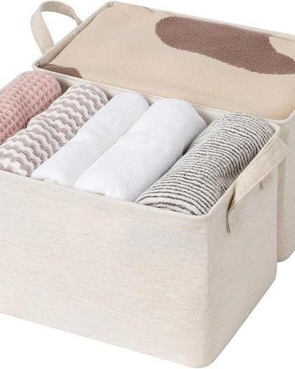 StorageWorks Storage Bins, Shelves Baskets for Organizing, Fabric Closet Organizers with Handles, Metal Frame, Beige（Cotton-linen）, 2-Pack