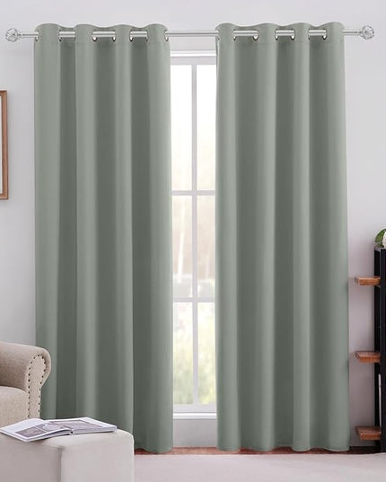 HOMEIDEAS Greyish Green Blackout Curtains for Bedroom 52 X 84 Inch Length 2 Panels Set Room Darkening Bedroom Curtains, Soundproof Thermal Grommet Window Curtains for Living Room