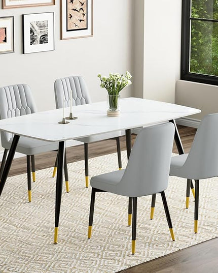 White Dining Table Set for 4, 62'' Dining Table Set for 4, Sintered Stone Dining Room Sets for 4, Easy to Assemble