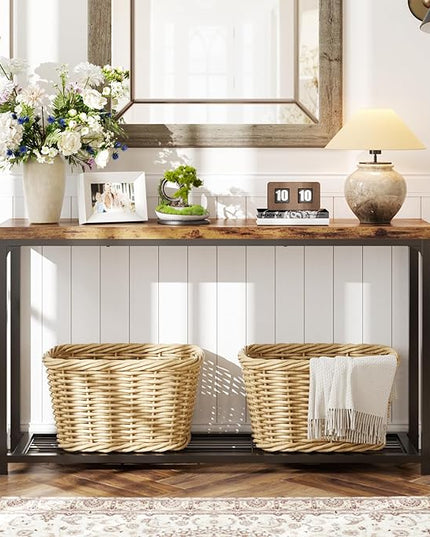 Console Table for Entryway, Narrow Entryway Table with Storage, Sofa Table with Mesh Shelves, Console Tables for Living Room, Bedroom, Hallway, Foyer (2 Tier, Rustic Brown, 47 inch)