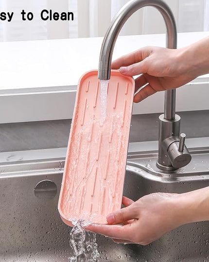 Silicone Kitchen Sink Organizer Tray for Multiple Usage,Easy Clean,Eco-Friendly Sponges Holder for Kitchen Bathroom Counter or Sink,Dish Soap Dispenser,Scrubber,Bottle,Cup Pink 12" x 4”
