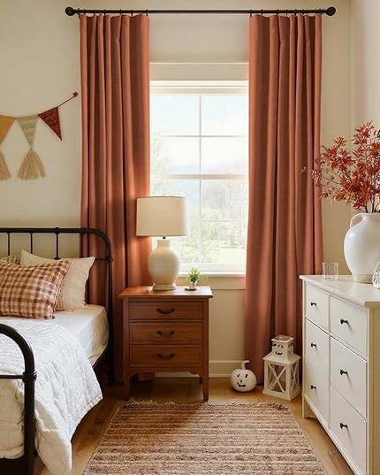 INOVADAY 100% Blackout Curtains for Bedroom, Black Out Curtains 96 Inch Long, Clip Rings Linen Blackout Drapes, Thermal Insulated Room Darkening for Living Room, 2 Panels - Orange,W50xL96