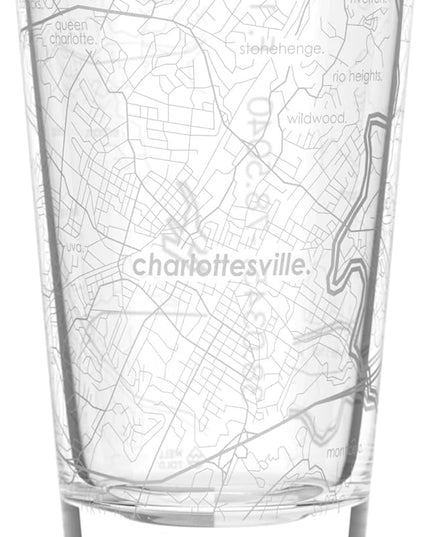 Well Told Engraved Charlottesville Virginia Map Pint Glass Etched Beer Glass Gift (16 oz, Clear) City Map Pint Glass, Custom Beer Glass, Gifts for Beer Lovers
