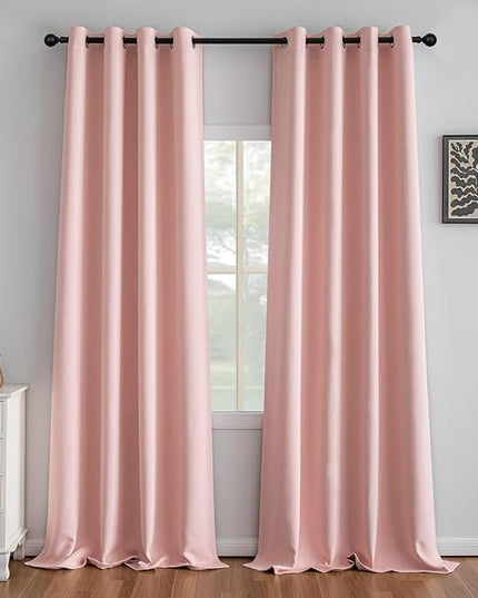 Gossamer Pink Curtains 108 Inch Length 2 Panels Set, Light Filtering Curtains for Living Room 108 Inch Long, Grommet Energy Saving Semi Sheer Drapes for Bedroom Window(W52 x L108)