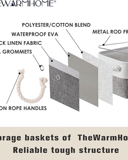 TheWarmHome Small Storage Baskets for Organizing,Storage Baskets for Shelves,Small Fabric Storage Bins W/Handles For Closet Nursery Toy Decorative Foldable (White&Grey, 11.8L*7.9W*5.2H-6 Pack)