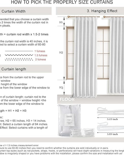 IVAPUPU Linen Pinch Pleated Full Blackout Curtains for Bedroom - Black Out White Curtains 84 Inch Long 2 Panel for Living Room Darkening Thermal 2 Pages Window Curtain Drapes with 16pc Hooks