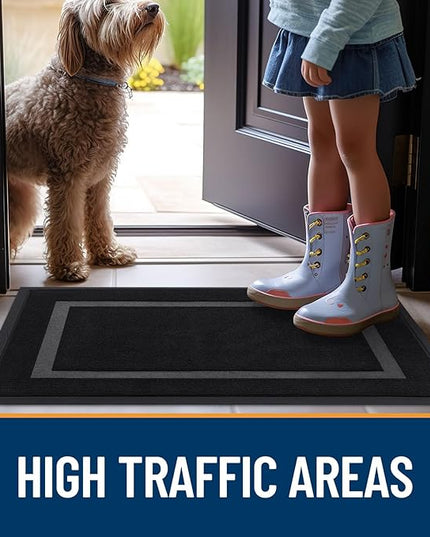 OLANLY Front Door Mat Indoor Outdoor Entrance, Waterproof All-Season, All-Weather Doormat, Sturdy Natural Rubber, Fade Resistant, Low Profile, Easy Clean Patio Porch Entryway Mat, 71x47, Black