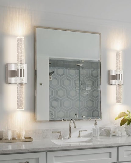 Battery Operated Crystal Wall Sconce 2-Pack Rechargeable Modern Vanity LED Light Fixtures, 3000K-6000K Dimmable Wireless Wall Lights for Bathroom Bedroom Living Room Hallway
