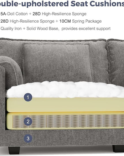 ELUCHANG 113" Modular Sectional Sofa, Comfy Cloud Couch, L Shaped Deep Seat Sofa Couches for Living Room, 4-Seater Modern Sofa with Movable Ottoman, DIY Combination - Chenille Light Grey