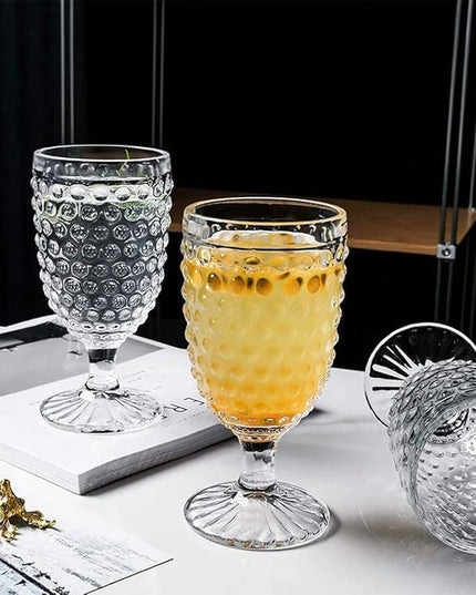 Hobnail Drinking Glasses Goblet Water set of 6, 13 oz Iced Tea Glasses Ideal for Soda Wine Milk Coke Juice and Beer Perfect for Weddings Parties Bars