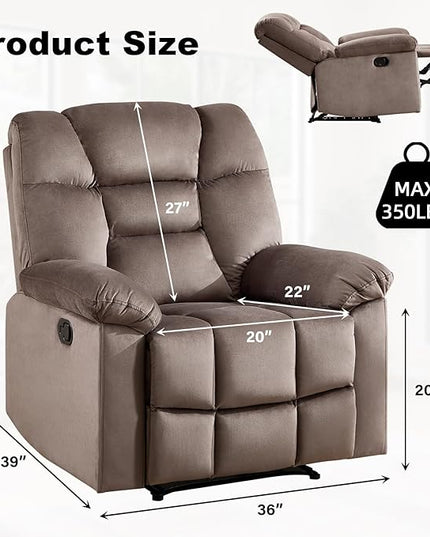 CANMOV Manual Recliner Single Sofa, Wall-Hugger Reclining Couch, Upholstered Sofa Chair with Armrests, Fabric Reclining Couch with Soft Cushion for Living Room, Brown