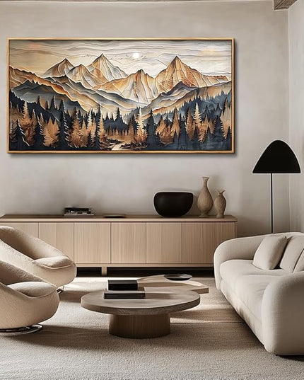 Wood Farmed Canvas Wall Art For Living Room Large Wall Decor For Office Bedroom Decorations Mountain Landscape Pictures Abstract Painting Artwork Room Wall Mural Aesthetic Home Decor 30x60 In