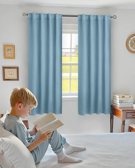 BGment Greyish Blue Curtains 63 inch Length for Bedroom - Rod Pocket and Back Tab Blackout Curtains Thermal Insulated Room Darkening Curtains for Living Room, 2 Window Curtain Panels (38 x 63 Inch)