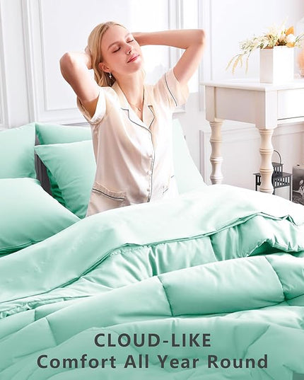CozyLux Full Size Comforter Sets Mint Green, 7 Pieces Bed in a Bag, Green Comforter Full Size, All Season Bedding Sets with Stitch Quilted Comforter, Flat Sheet, Fitted Sheet, Pillowcases