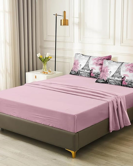Bedbay Eiffel Tower Couple Bedding Comforter Set Bed in a Bag Queen Pink Paris Bed Set Girls Teen Women Bedroom Decor Aesthetic Soft Lightweight Comforter Queen Size 8 Pcs Down Alternative Duvet