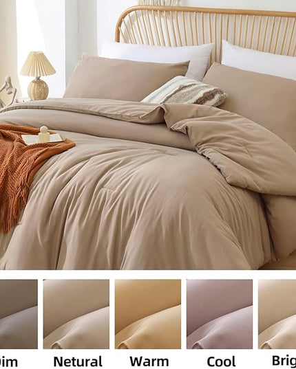 ROSGONIA Oversized King Comforter Taupe Brown, 3pcs(1 Boho Tan Comforter & 2 Pillowcases), Lightweight Oversized King Size Comforter Sets Soft Bedding