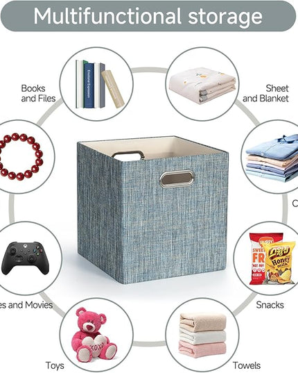 Posprica Storage Basket Bins,11×11×11 Foldable Storage Cube Boxes Fabric Drawer for Closet Shelf Cabinet Bookcase - Set of 4,Teal