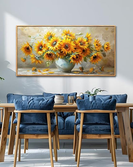 PHAOHUAXM Large Canvas Wall Decor For Living Room Wall Art Vintage Printing Yellow Flower Paintings Dining Room Bedroom Bathroom Kitchen Wall Painting Home Decor Wood Frame Ready To Hang 24x48 In