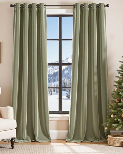 Lazzzy Blackout Velvet Curtains Green Thermal Insulated Curtains 84 Inch Long for Bedroom Living Room Drapes Window Treatments Grommet Set of 2 Panels Olive Sage