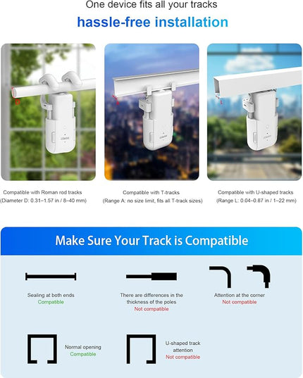2025 Automatic Curtain Opener - Electric Curtains with Remote Smart Curtain Opener Electronic for Roman/U/T Rails, Bluetooth Curtain Opener with App/Timer, Compatible with Alexa and Google Home