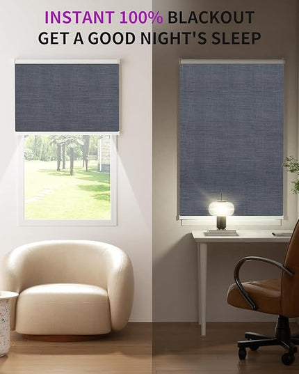 Astomi Motorized Blinds with Remote - Blackout Smart Roller Shades Compatible with Alexa & Goggle Home, Solar Rechargeable, Custom Size 22" - 100" for Indoor Window, Verdant
