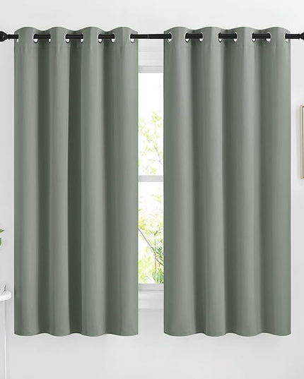 NICETOWN Sage Green Blackout Curtains 63 inch Length for Kitchen, Grommet Energy Saving Thermal Window Treatments Light Blocking Drapes for Bedroom, 2 Panels, W46 x L63