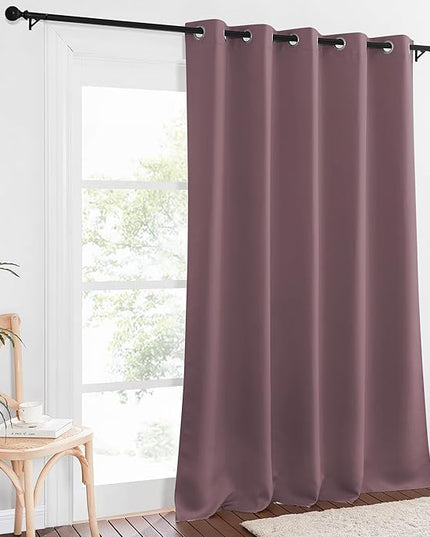 NICETOWN Patio Blackout Curtain Panels - Extra Wide Sliding Door Thermal Insulated Drape, Privacy Room Divider Curtain for Bedroom Office (Dry Rose, 66 x 118 Inch Long)
