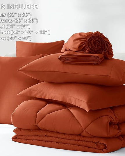 CozyLux Full Size Comforter Sets Burnt Orange - 7 Pieces Bed in a Bag Full, Luxury Soft Bed Set for All Seasons, Bedding Set with Down Alternative Comforter, Sheets, Pillowcases & Shams, Terracotta