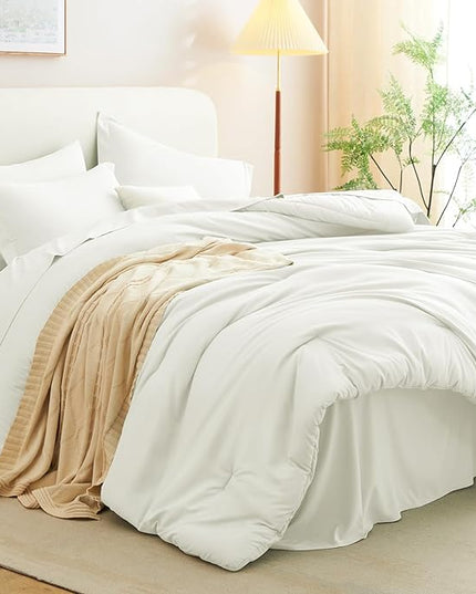 CozyLux King Size Comforter Set Ivory, 7 Pieces Bed in a Bag King Comforter Set with Sheets, Soft Bedding Set with Down Alternative Comforter, Fitted Sheets, Flat Sheets, Pillow Shams and Pillowcases