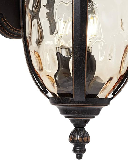 John Timberland Bellagio Vintage Outdoor Wall Light Fixture Bronze Brown Metal 20 1/2" Champagne Hammered Glass Curved Arm for House Porch Patio Outside Deck Garage Yard Front Door Garden Home