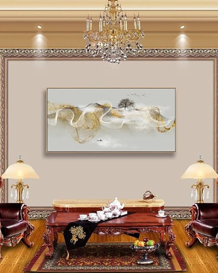HUADAOART Wall Art Modern Zen Light Luxury Abstract Ink Landscape Background Wall Decor Canvas Print Artwork Home Decor for Living Room Bedroom 30x60 Inches（Framed）