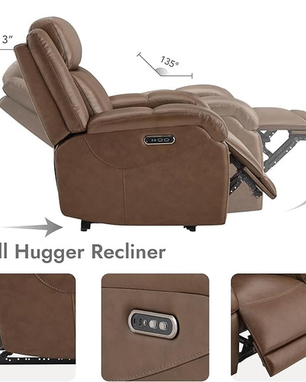 Watson & Whitely Genuine Leather Power Recliner Chairs for Adults, Wall Hugger RV Recliner with Power Headrest & Charging Ports, Electric Recliner Sofa Chair for Living Room, Cafe