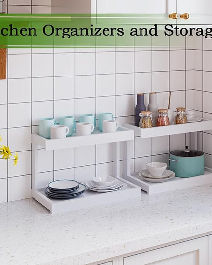 MARTY 2 Tier Spice Rack Organizer for Countertop, 15.8''L White Coffee Station/Bathroom Organizer Countertop, Counter Shelf Desktop Storage Organizer for Kitchen, Bedroom, Office