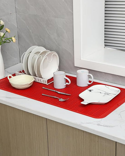 Silicone Dish Drying Mat for Multiple Usage,Easy clean,Eco-friendly,Heat-resistant Silicone Mat for Kitchen Counter or Sink,Refrigerator or Drawer Liner Red 5XL 36inches x 18inches