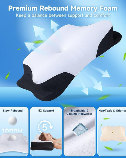SUPA MODERN Cooling Cervical Neck Pillow for Sleeping, Contour Side Sleeper Pillow for Adults, Ergonomic Memory Foam Orthopedic Neck Pain Relief, Stomach Sleeping with Luxury Cool Cover