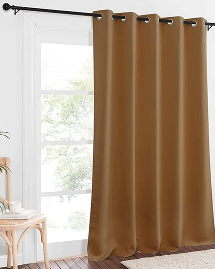 NICETOWN Patio Blackout Curtain Panels - Extra Wide Sliding Door Thermal Insulated Drape, Privacy Room Divider Curtain for Bedroom Office (Gold Brown, 66 x 118 Inch Long)