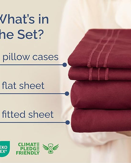 Cal King Size 4 Piece Sheet Set - Comfy Breathable & Cooling Bed Sheets Set - Hotel Luxury Bedding for Women, Men, Kids, Teens, Boys & Girls - Deep Pockets, Soft, Wrinkle Free - Oeko-Tex - Burgundy