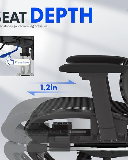 FLEXISPOT ErgoX Premium Ergonomic Office Chair with Footrest- Adjustable 3D Armrests, Dynamic Lumbar Support, Recline & Tilt Function, Mesh Seat, for Home & Office Use,Black