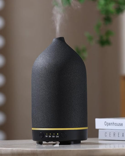 200ML Ceramic Essential Oil Diffuser - Ultrasonic Aromatherapy & Humidifier with 7-Color LED Lights, Auto Shut-Off, Black, 1H/3H/6H Timer | Scent for Home, Office, Yoga