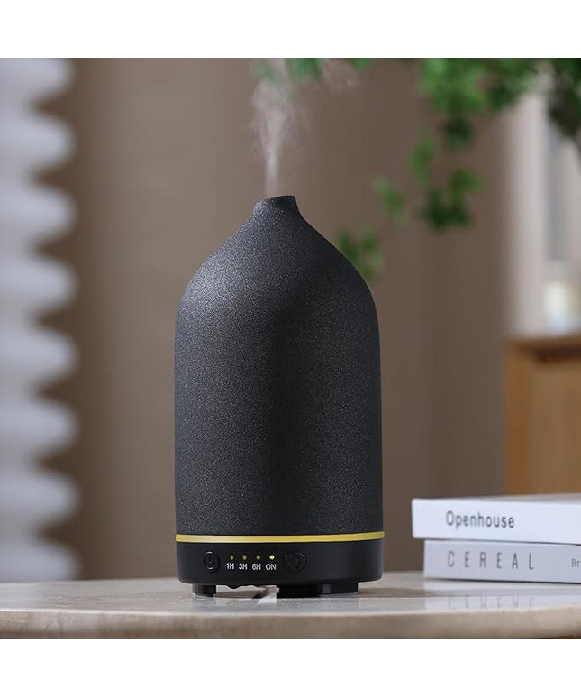 200ML Ceramic Essential Oil Diffuser - Ultrasonic Aromatherapy & Humidifier with 7-Color LED Lights, Auto Shut-Off, Black, 1H/3H/6H Timer | Scent for Home, Office, Yoga