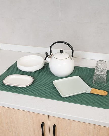 Silicone Dish Drying Mat for Multiple Usage,Easy clean,Eco-friendly,Heat-resistant Silicone Mat for Kitchen Counter or Sink,Refrigerator or Drawer Liner Green 4XL 32 inches x 18 inches