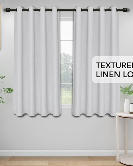 Easy-Going Linen Look Blackout Curtain Grommet Window Curtain Drapes for Bedroom, Living Room Thermal Insulated Room Darkening (2 Panels, 52x84 inch, Greyish White)