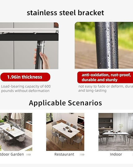 Extendable Dining Table (62.9" to 94.4") for 6 to 10 - Modern Rectangular Sintered Stone Table with High Hardness and Easy Maintenance - Stylish White