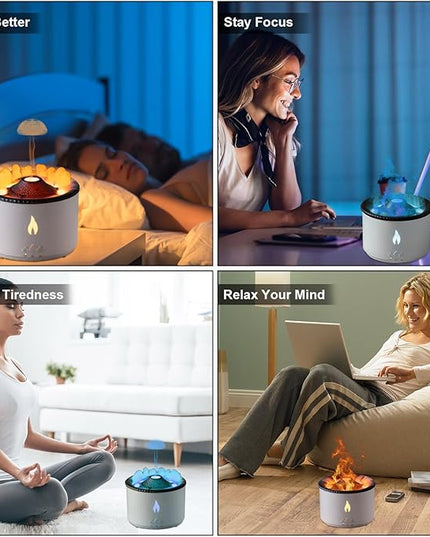MINGPINHUIUS Volcano Humidifier Aromatherapy Essential Oil Diffuser, 2 Mist Modes: Flame and Volcano, Large Capacity with Timer Waterless Auto-Off for Home, Office, Yoga, or Gym (Red & Blue)
