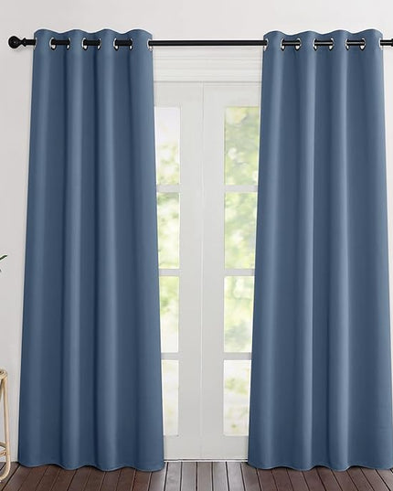 NICETOWN Stone Blue Curtains 84 inch Length 2 Panels, Grommet Thermal Insulated Window Treatments Light & Sound Reducing Drapes for Living Room/Bedroom, W46 x L84