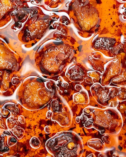 Hot Crispy Oil- Fried garlic, shallots, chili peppers and spices. Flavor bomb, Chili Crisp, Hot Sauce, Chili Oil,