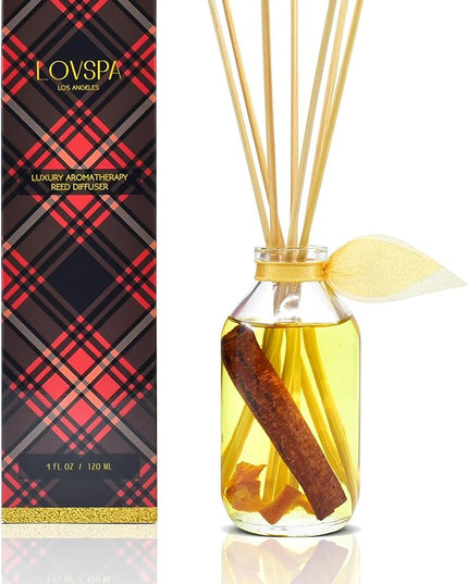 LOVSPA Reed Diffuser Set, Spiced Pomander Orange Cinnamon Scented Oil Diffuser with Sticks, Home Fragrance Accessories for Bathroom Shelf Decor, Aroma Diffusers for Home or Office Desk, USA Made