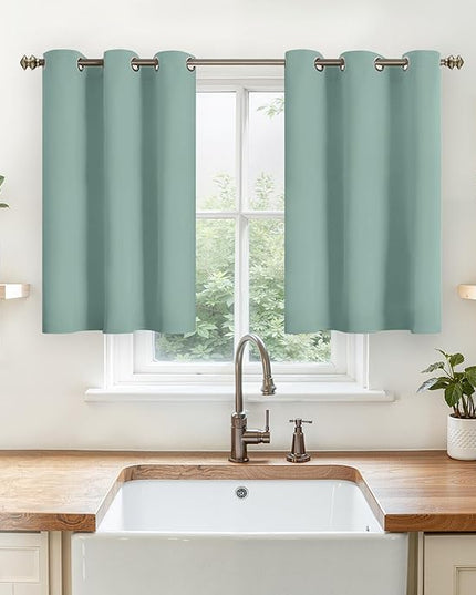 YoungsTex Sage Green Kitchen Window Curtains 36 Inches Long - Short Thermal Insulated Drapes with Grommet Darkening Privacy for Cafe Bathroom Windows, 2 Panels, 42 x 36 Inch