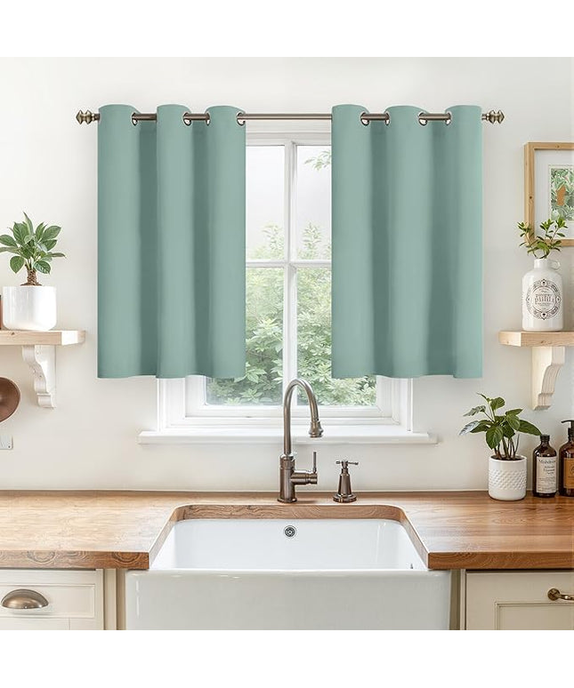 YoungsTex Sage Green Kitchen Window Curtains 36 Inches Long - Short Thermal Insulated Drapes with Grommet Darkening Privacy for Cafe Bathroom Windows, 2 Panels, 42 x 36 Inch